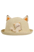 KIZ ÇOCUK 24710-03 KEDİ FÜGÜRLÜ HASIR ŞAPKA - 5