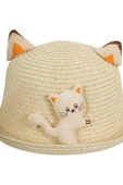 KIZ ÇOCUK 24710-03 KEDİ FÜGÜRLÜ HASIR ŞAPKA - 7