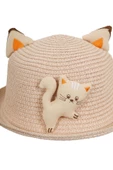 KIZ ÇOCUK 24710-03 KEDİ FÜGÜRLÜ HASIR ŞAPKA - 9