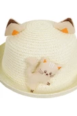 KIZ ÇOCUK 24710-03 KEDİ FÜGÜRLÜ HASIR ŞAPKA - 3
