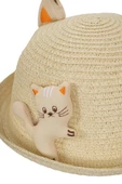 KIZ ÇOCUK 24710-03 KEDİ FÜGÜRLÜ HASIR ŞAPKA - 6