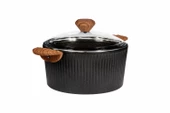 Febern Premium Bio Granit Alüminyum Döküm Nisch Tencere Seti (Siyah-Koyu Ahşap Kulp) - 4