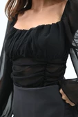 Kadın Şifon Crop Bluz 1734-24 - 6