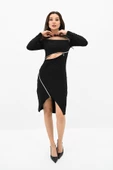 Kadın Fermuar Dekolteli Mini Elbise 5199-24 - 3