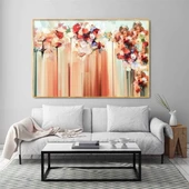 Soyut Pembe Çiçekler - Yağlı Boya Dokulu Tablo thumbnail 1