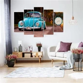 Mavi Vosvos 5 Parçalı Saatli Kanvas Tablo thumbnail 1