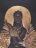 Altın Yaprakların İçindeki Kadın - Kanvas Tablo thumbnail 1