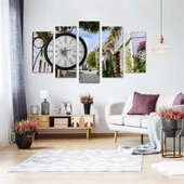 Beyaz Evli Yokuş Saatli 5 Parçalı Kanvas Tablo thumbnail 2