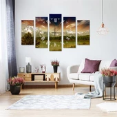 Doğa Saatli 5 Parçalı Kanvas Tablo thumbnail 1