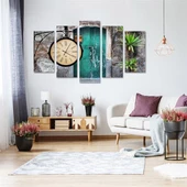 Yeşil Kapı Saatli 5 Parçalı Kanvas Tablo thumbnail 2
