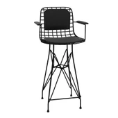 Knsz orta boy tel bar sandalyesi 1 li mağrur syhsyh kolçaklı sırt minderli 65 cm oturma yüksekliği mutfak bahçe cafe ofis thumbnail 3