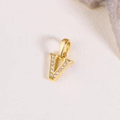 14 Ayar Altın V Harfi Taşlı Kolye Ucu 0,44 gr thumbnail 2