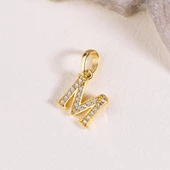 14 Ayar Altın M Harfi Taşlı Kolye Ucu 0,62 gr - 2