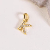 14 Ayar Altın K Harfi Taşlı Kolye Ucu 0,52 gr thumbnail 2