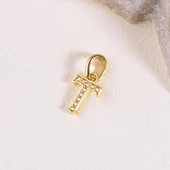 14 Ayar Altın T Harfi Taşlı Kolye Ucu 0,38 gr thumbnail 2