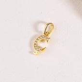 14 Ayar Altın Ç Harfi Taşlı Kolye Ucu 0,47gr thumbnail 2