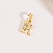 14 Ayar Altın R Harfi Taşlı Kolye Ucu 0,55 gr thumbnail 2