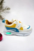 Memory Foam Tabanlı Işıklı Kız Çocuk Bebek Spor Sneakers (ÇOCUKSPOR04-BeyazSArı ) - 1