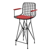 Knsz orta boy tel bar sandalyesi 1 li mağrur syhkrm kolçaklı 65 cm oturma yüksekliği mutfak bahçe cafe ofis thumbnail 1