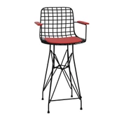 Knsz orta boy tel bar sandalyesi 1 li mağrur syhkrm kolçaklı 65 cm oturma yüksekliği mutfak bahçe cafe ofis thumbnail 2