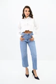 Kadın Crop Cep Detaylı Gömlek 1672-24 - 3