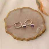 925 Ayar Gümüş Kalpli Taş Sallantı Küpe thumbnail 4