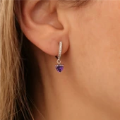 925 Ayar Gümüş Kalpli Taş Sallantı Küpe thumbnail 1