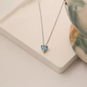 925 Ayar Gümüş Mavi Renkli Kalpli Taş Kolye - CNS00203 thumbnail 1