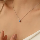 925 Ayar Gümüş Mavi Renkli Kalpli Taş Kolye - CNS00203 thumbnail 2