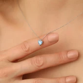 925 Ayar Gümüş Mavi Renkli Kalpli Taş Kolye - CNS00203 thumbnail 3