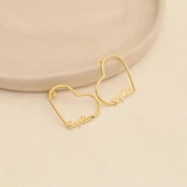 925 Ayar Gümüş Kişiye Özel İsim Yazılı Kalp Hoop Küpe - E00243 thumbnail 3