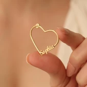 925 Ayar Gümüş Kişiye Özel İsim Yazılı Kalp Hoop Küpe - E00243 thumbnail 4