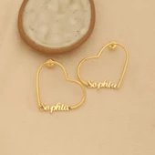 925 Ayar Gümüş Kişiye Özel İsim Yazılı Kalp Hoop Küpe - E00243 thumbnail 5