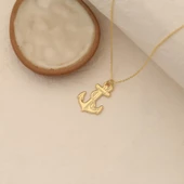 14 Ayar Mikron Altın Kaplama Çapa Figürlü Gümüş Kolye - CN00232 thumbnail 5