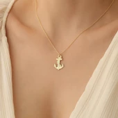 14 Ayar Mikron Altın Kaplama Çapa Figürlü Gümüş Kolye - CN00232 thumbnail 2