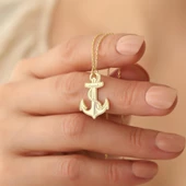 14 Ayar Mikron Altın Kaplama Çapa Figürlü Gümüş Kolye - CN00232 thumbnail 4