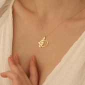 14 Ayar Mikron Kaplama Kişiye Özel İsimli Müzik Anahtarı Kalp Gümüş Kolye - CN00239 thumbnail 2