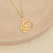 14 Ayar Mikron Kaplama Kişiye Özel İsimli Müzik Anahtarı Kalp Gümüş Kolye - CN00239 thumbnail 3