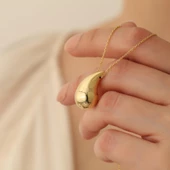 14 Ayar Mikron Altın Kaplama Damla Formlu Kolye - CN00225 thumbnail 3