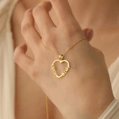 14 Ayar Mikron Altın Kaplama İsim Yazılı Kalp Figürlü Gümüş Kolye - CN00235 thumbnail 5