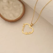 14 Ayar Mikron Altın Kaplama İsim Yazılı Kalp Figürlü Gümüş Kolye - CN00235 thumbnail 1