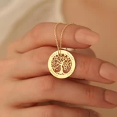 14 Ayar Mikron Altın Kaplama Kişiye Özel İsimli Aile Ağacı Gümüş Kolye - CN00243 thumbnail 1