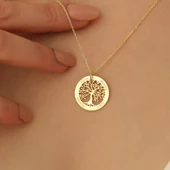 14 Ayar Mikron Altın Kaplama Kişiye Özel İsimli Aile Ağacı Gümüş Kolye - CN00243 thumbnail 5