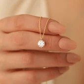 925 Ayar Gümüş 6 Tırnaklı Tek Taş Kolye - Çap 7 mm - CNS00143 thumbnail 1