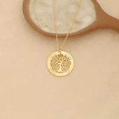 14 Ayar Mikron Altın Kaplama Kişiye Özel İsimli Aile Ağacı Gümüş Kolye - CN00243 thumbnail 4