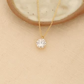 925 Ayar Gümüş 6 Tırnaklı Tek Taş Kolye - Çap 7 mm - CNS00143 thumbnail 2