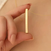 14 Ayar Mikron Kaplama Kişiye Özel İsim Kazımalı Barlı Gümüş Kolye - CN00244 thumbnail 1