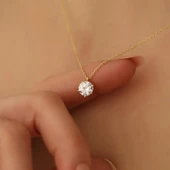 925 Ayar Gümüş 6 Tırnaklı Tek Taş Kolye - Çap 7 mm - CNS00143 thumbnail 5