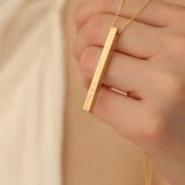 14 Ayar Mikron Kaplama Kişiye Özel İsim Kazımalı Barlı Gümüş Kolye - CN00244 thumbnail 4