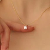 925 Ayar Gümüş Kristal Taşlı Baget Kolye - Çap 8.50 mm - CNS00152 - 1